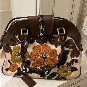 Sharif Brown Floral Embroidered Satchel